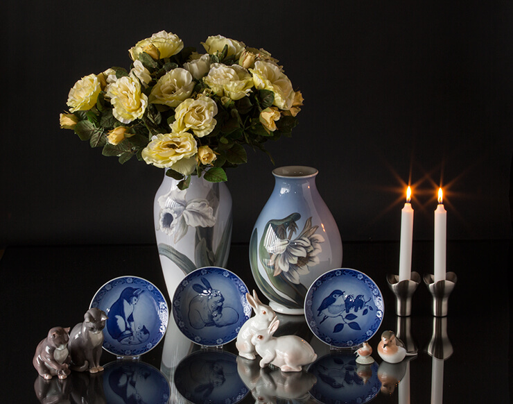 安い定番人気DAHL JENSEN フラワーベース 25cm / COPENHAGEN denmark クラック 氷裂 青 花瓶 北欧 ロイヤルコペンハーゲン